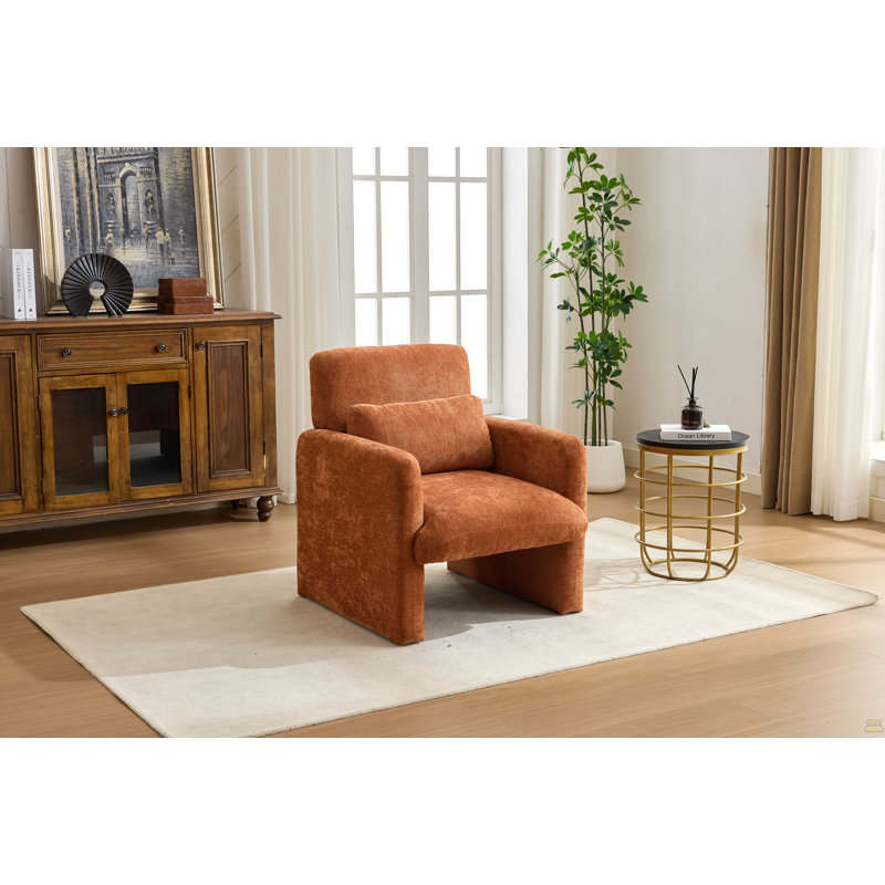 Fauteuil d'appoint moderne, fauteuil de salle à manger en tissu Boucle, Orange