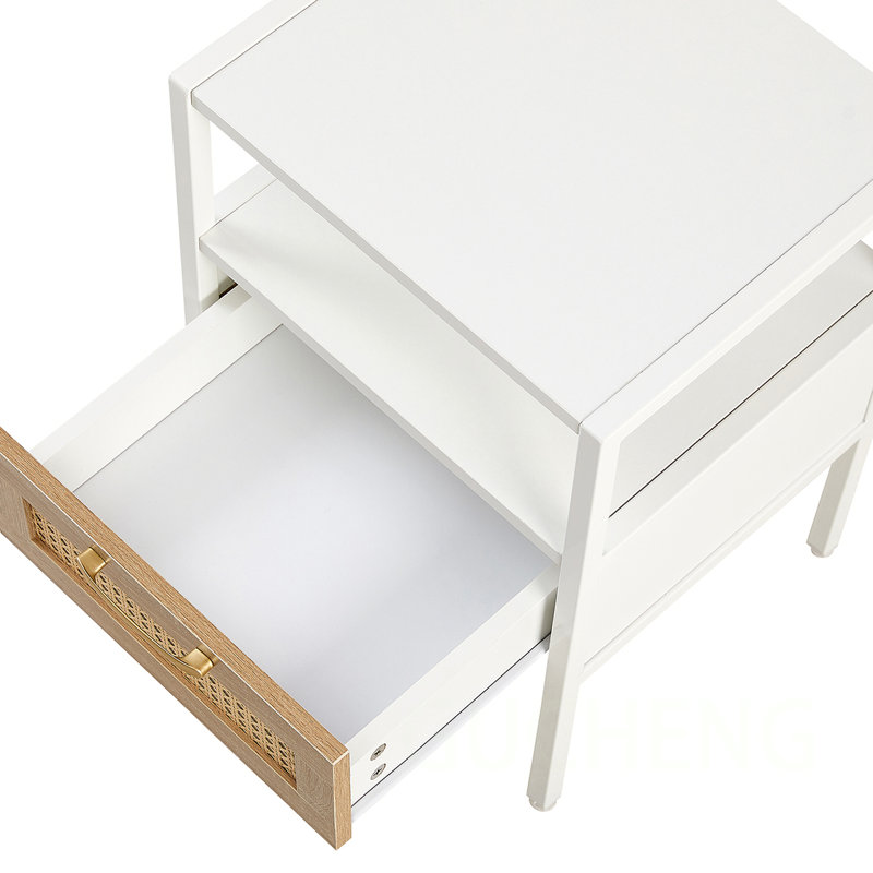 Table d'appoint polyvalente en rotin avec tiroir pour diverses pièces, rehaussant le décor, Ensemble de 2 , Blanc