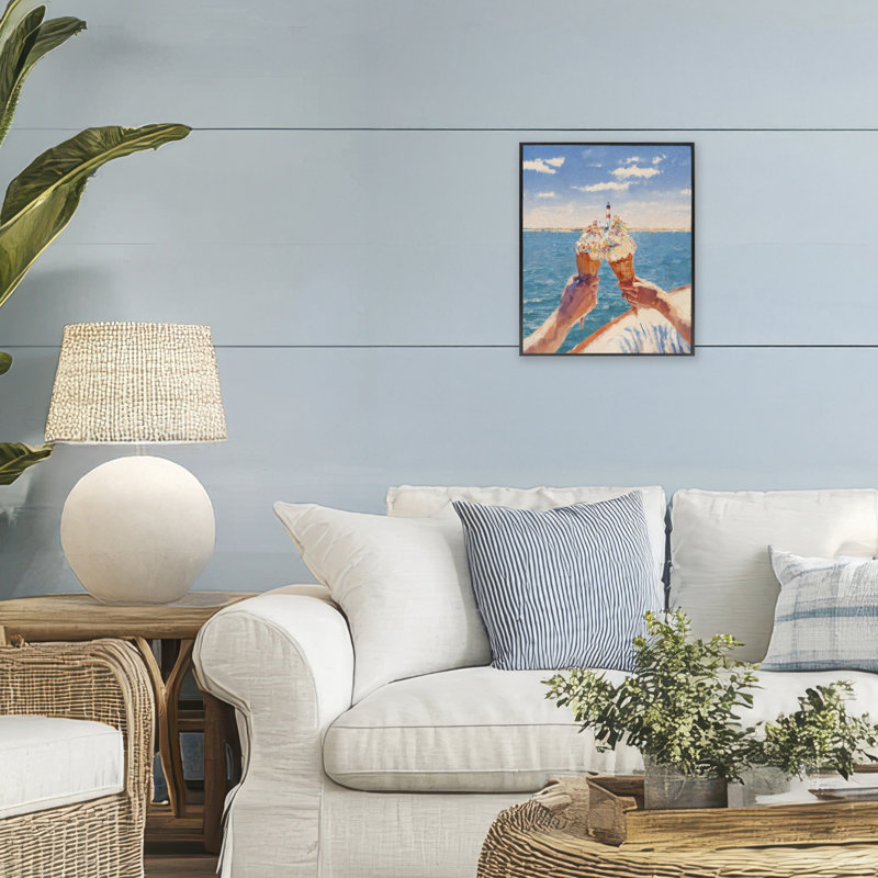 «Ice Cream Cheers on Boat», estampe numérique, design par Ziwei Li, H 14 po x l 11 po, Giclée encadrée noir minuit