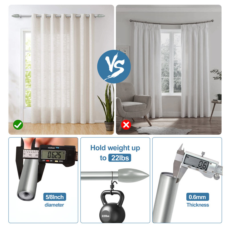 Tringle à rideaux simple Vermehr, H 0,62 po x l 48 po x P 0,62 po, Étain