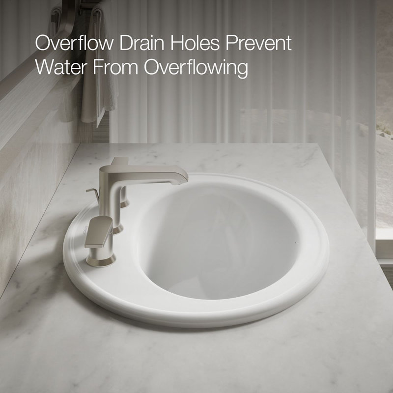 Pennington Ceramic Oval Drop-In Bathroom Sink with Overflow, White, 8'' Centers