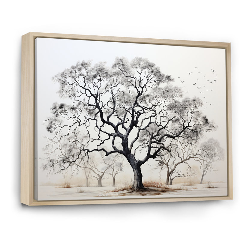 Minimalisme, arbres en chêne noir et blanc III sur toile, Cadre flottant naturel, H 24 po x l 32 po x P 1 po