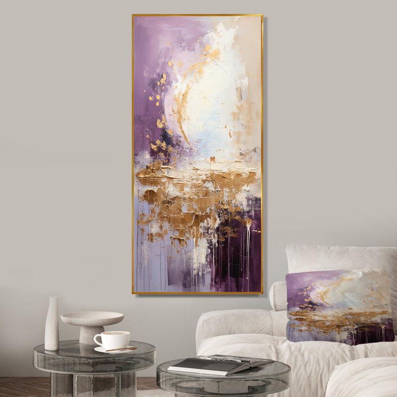 Mauve et or paysage de montagne III - paysages abstraits, art mural pour le salon, Cadre flottant doré