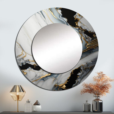 Pryanika abstrait géode or et blanc marbre III - miroir mural décoratif en marbre, miroir rond blanc, impression d'art en métal