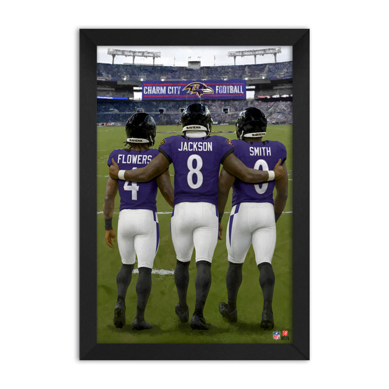 AFFICHE ENCADRÉE 3 JOUEURS DES BALTIMORE RAVENS DE LA NFL (14 po x 20 po), NFL Baltimore Ravens