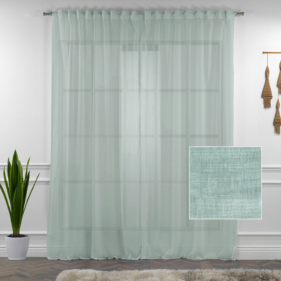 Linen Sheer Single Curtain Panel, 52" W x 108" L, Mint