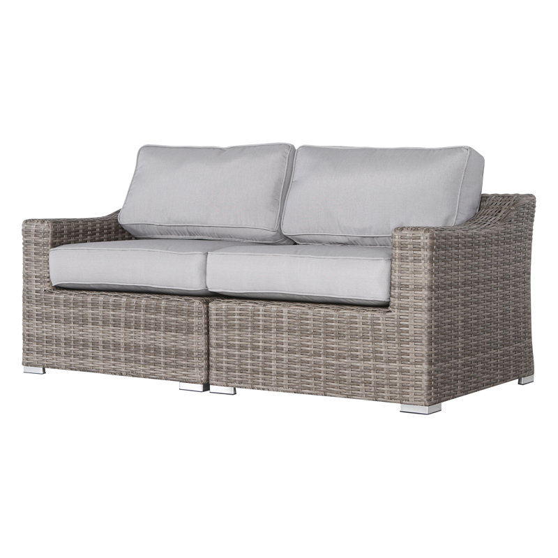 Dayse Fully Assembled 66" Wide Outdoor Wicker Loveseat with Cushions, Mixed Gray