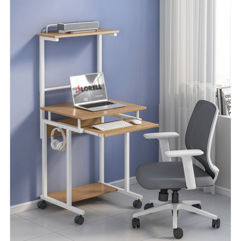 Bureau debout à hauteur réglable en L, Brun / blanc