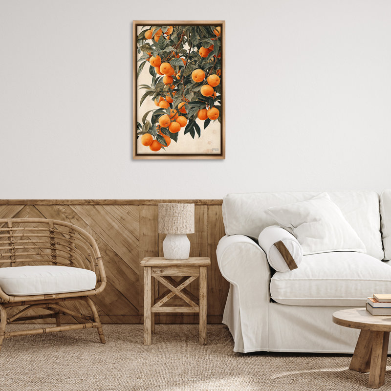 Toile flottante encadrée dorée «Vibrant Orange Tree Blooms» par RB, Cadre flottant orme Montalcino, H 31 po x l 21 po