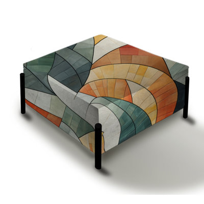 Geometric Orange And Green Mosaic Pattern - Geometric Large Square Ottoman