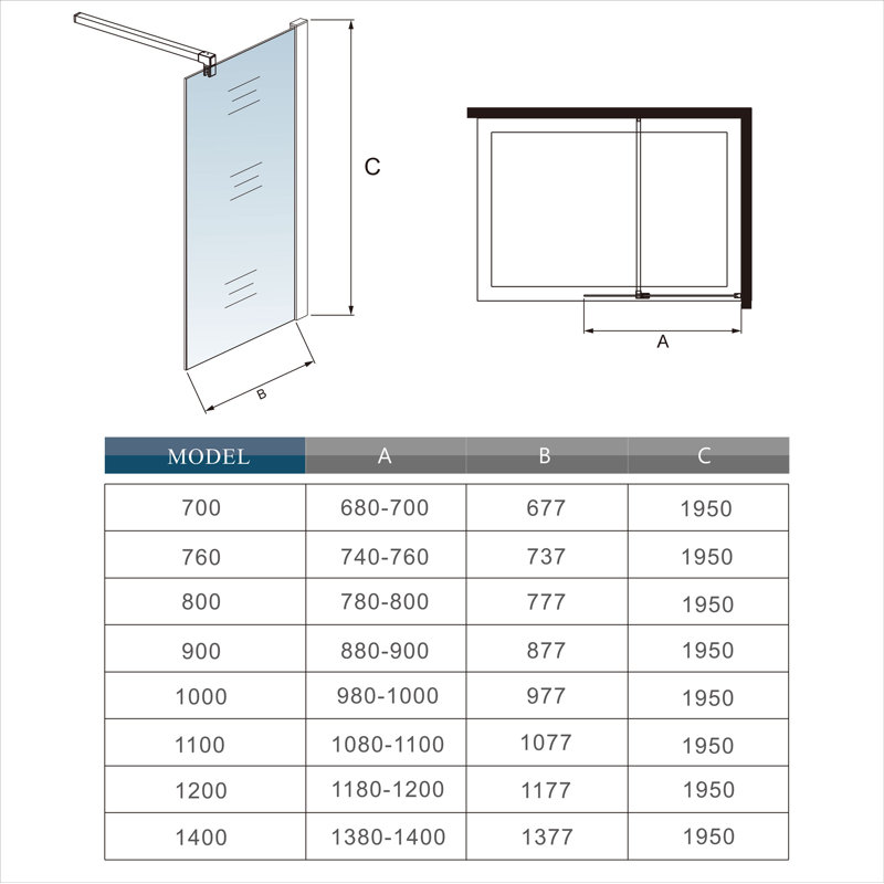 Gael 1850mm H Walk In Glass Screens with Glass, 1100mm
