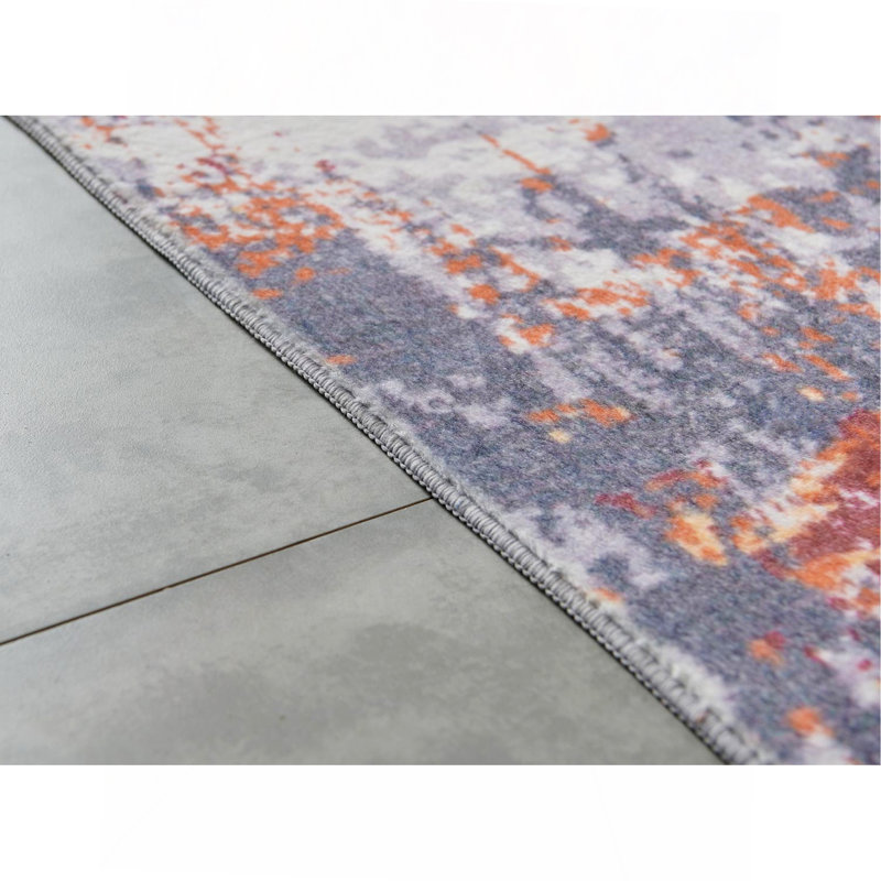 Tapis gris doux et rouille à motif abstrait et lavable à la machine, Rectangle 5 pi x 6 pi 7 po