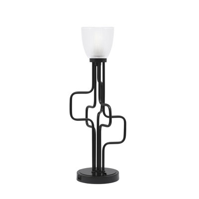 Amarmula Accent Lamp, With USB Ports, Matte Black Finish, 5" Clear Ribbed Glass