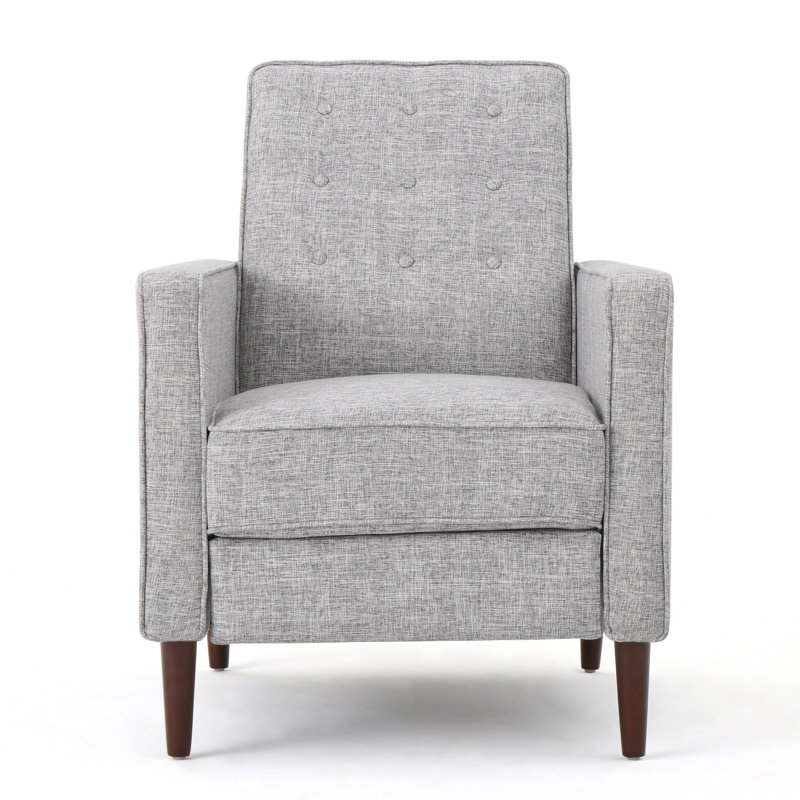 Button Tufted Upholstered Manual Push-Back Recliner , Light Gray Polyester