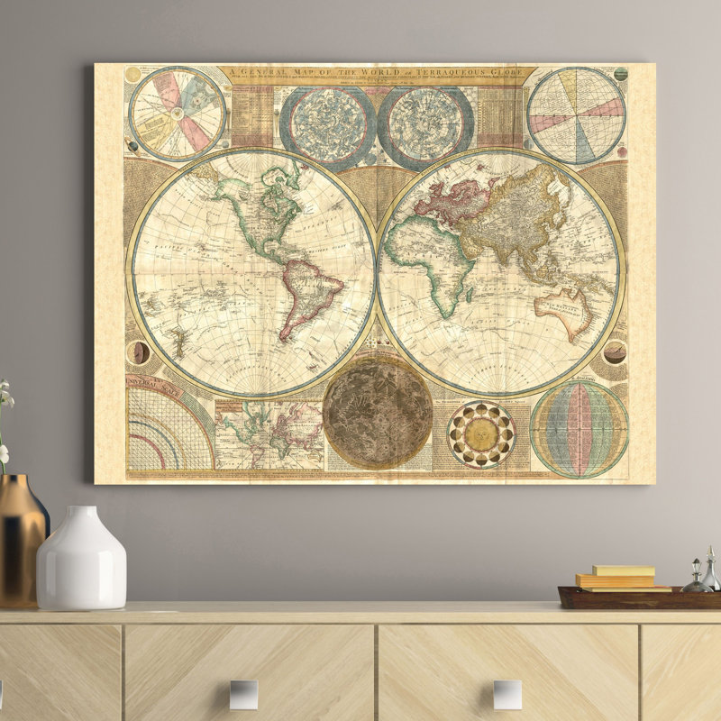 Double Hemisphere Map Of The World, 1794 by Samuel Dunn - Wrapped Canvas Art Prints, 60cm H x 80cm W x 4cm D