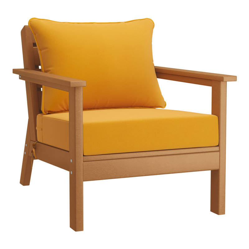 Hydea Deep Seating Chair With Cushions, Teak, Yellow