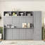 Grand lit escamotable mural avec placard et tiroirs, gris