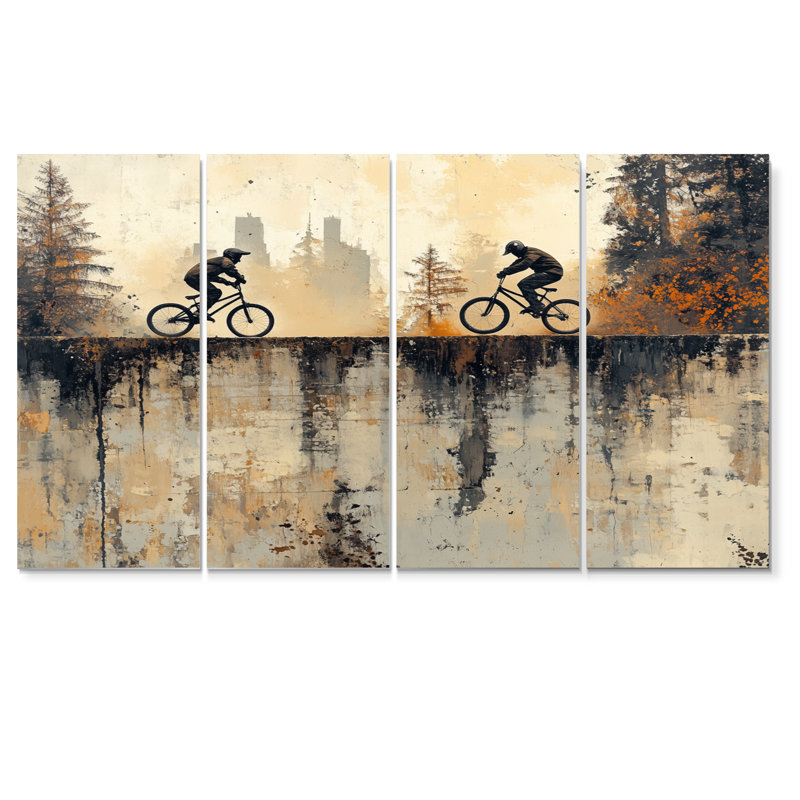 «Black and Orange Bmx Forest Riding - Cycling», art mural sur toile, H 32 po x l 64 po