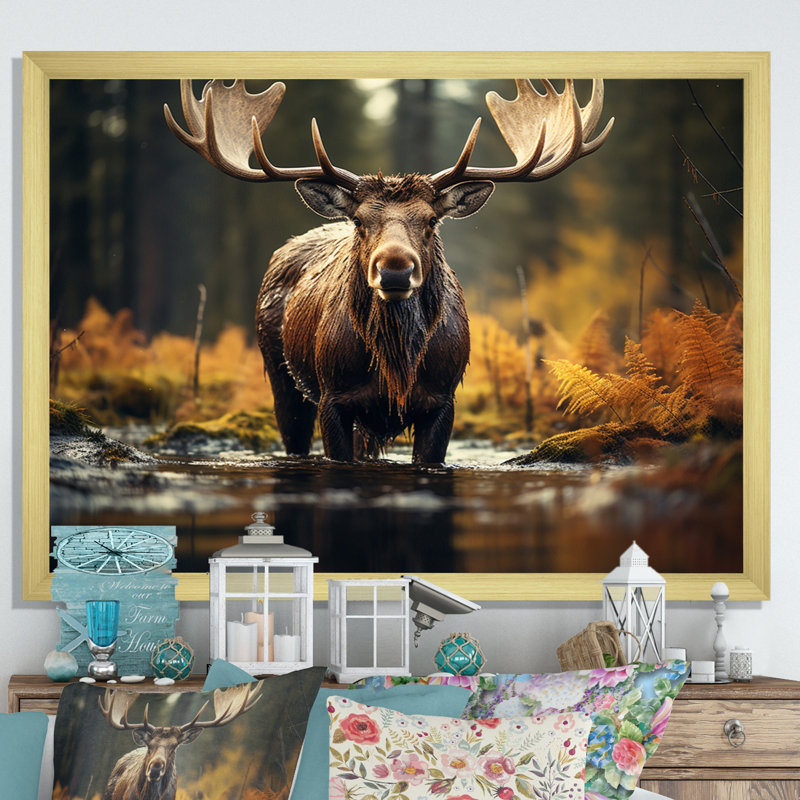 «Canada Majestic Moose III», art mural Canada large, H 34 po x l 44 po x P 1,5 po, Cadre doré simple