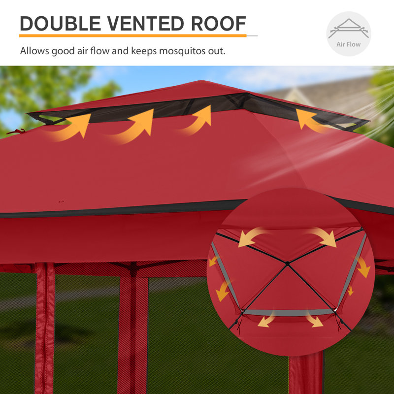 11 Ft. W x 11 Ft. D Outdoor Pop Up Soft Top Steel Patio Gazebo with Netting, Red