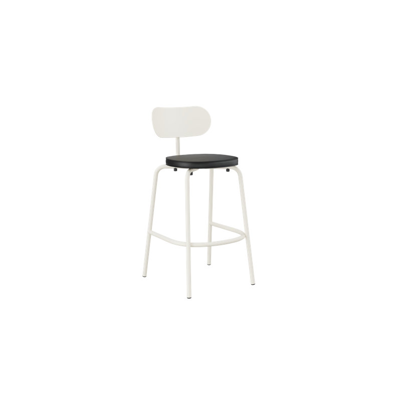 Tabouret de bar rembourré Khylia, Siège noir / base blanc pur