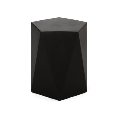 Cool Lightweight Concrete Outdoor Pentagon Side Table, Matte Black, 16"x16"x16", No Assembly Needed Stylish Black Base, 16" W X D H, Required