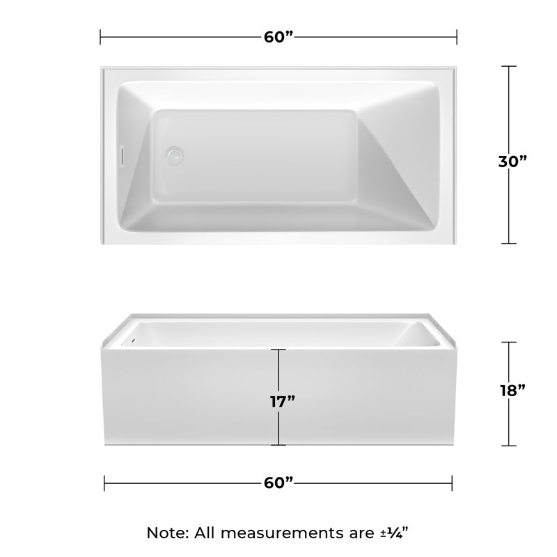 Grayley 60" x 30" x 18" Alcove Soaking Acrylic Bathtub, Left, Shiny White
