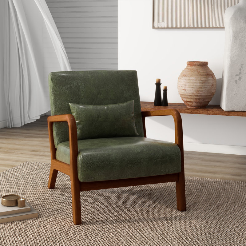 Jyrin 64.5Cm Wide Armchair, Chanton Hunter Green Faux Leather, Dark Brown Wood