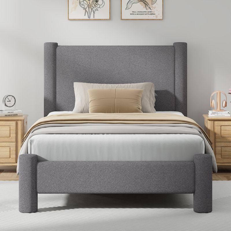 Lit plateforme tapissier Boucle, Gris foncé, Simple