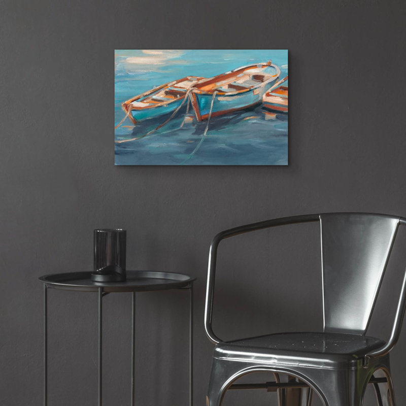 Art mural en verre «Tethered Row Boats 1» par Ethan Harper, H 16 po x l 24 po