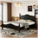 Structure de lit plateforme en bois, lit plateforme de style rétro avec support en lattes de bois