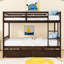 Lit superposé convertible en bois avec tiroirs de rangement et barrières de sécurité-314058101-314058103