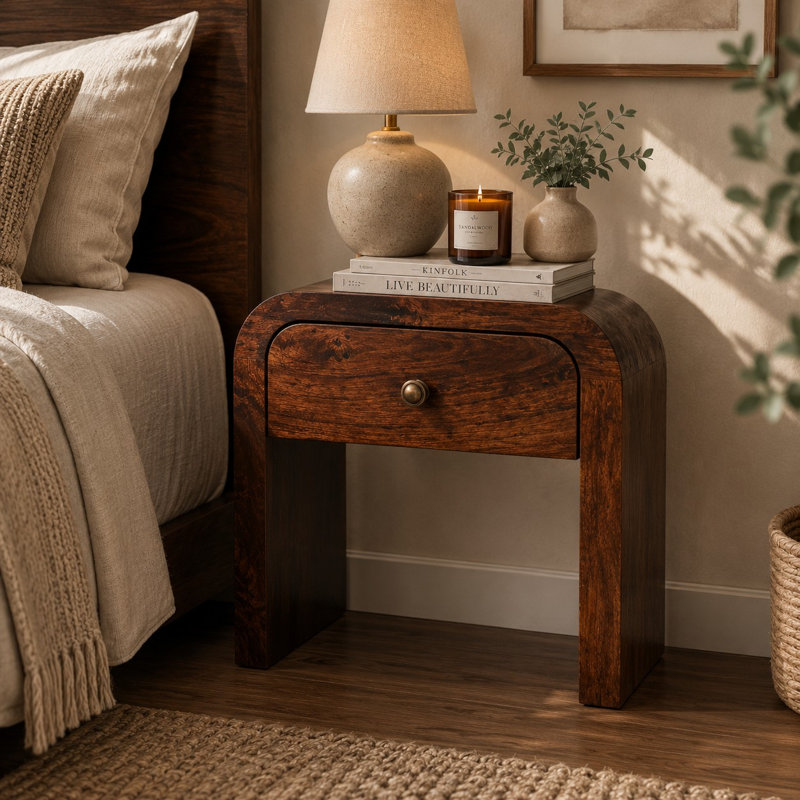 California Walnut Disc Bedside, Brun
