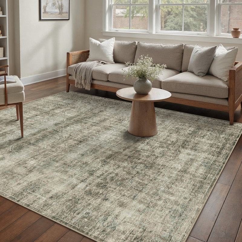 Elias Vintage Washable Area Rug With Non-Slip Backing, Rectangle 5' x 7'