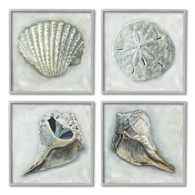 Detailed Seashells Ocean Life by Erica Christopher - 4 Piece Painting Set on Wood