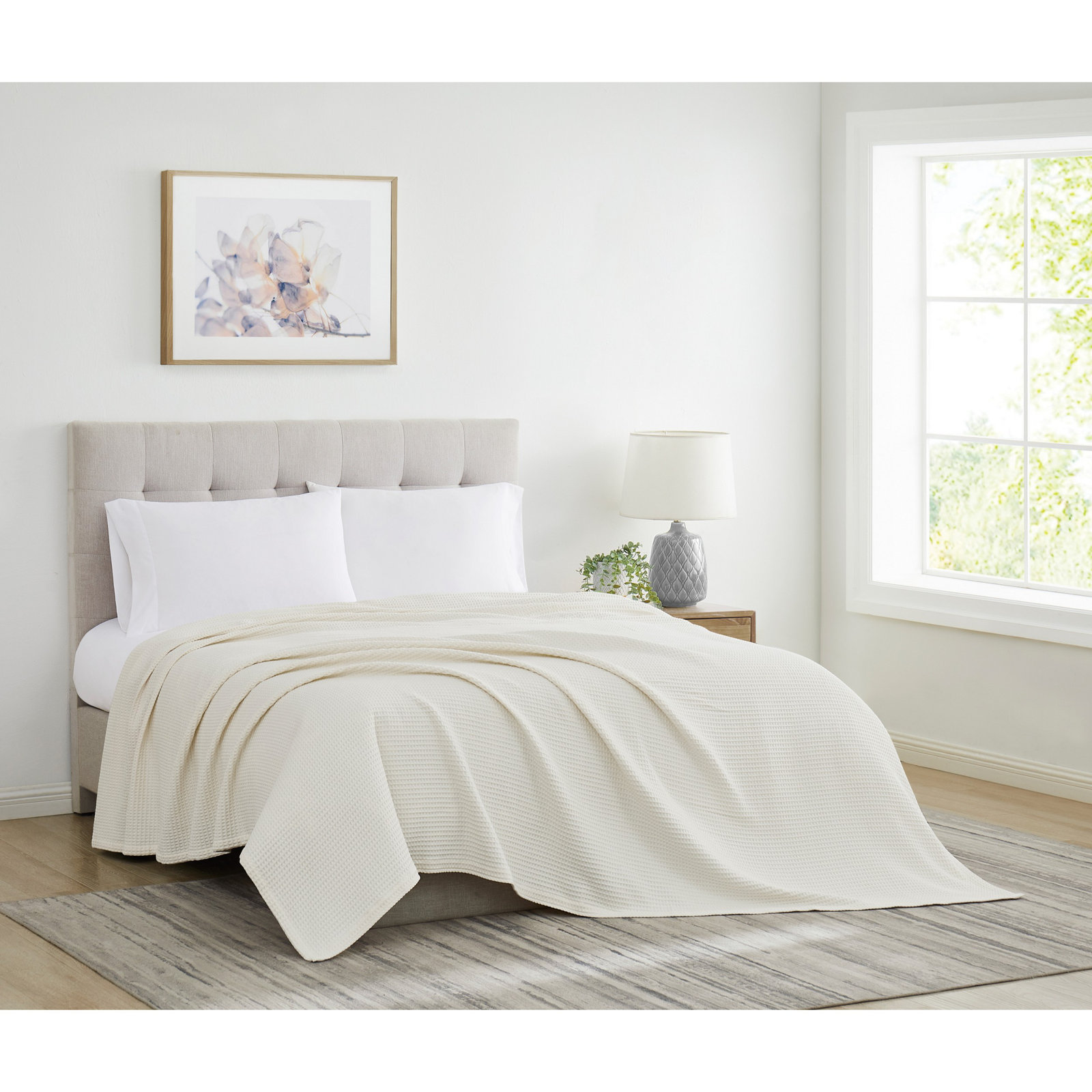 Cotton Throw Blanket, Queen, Ivory