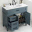 Ensemble de meuble-lavabo rétro 36 po - Lavabo en céramique - Structure en bois d'acacia - Conception rainurée - Compatible avec un robinet de 8 po?-229810350