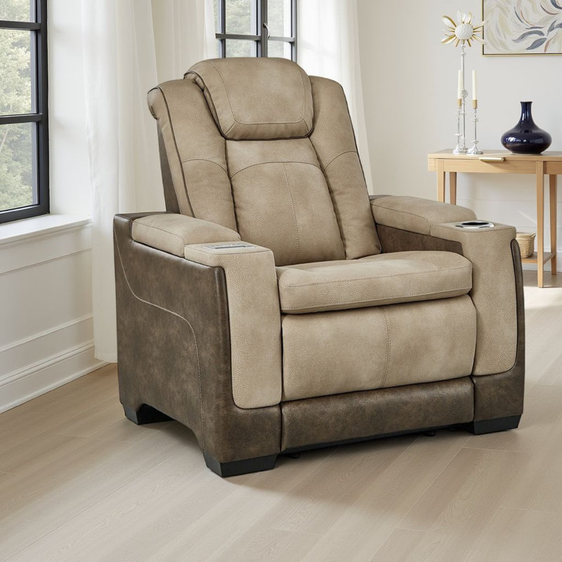 Corbin Power Recliner Chair, 39In Faux Leather, Wireless Charger, Brown
