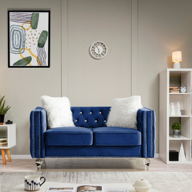 Upholstered 60'' Loveseat, Navy 100% Polyester