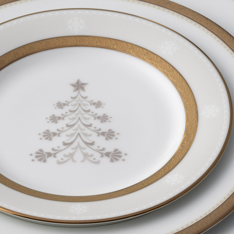 Noritake Charlotta Gold Holiday Tree Appetizer Plates, 6-1/4"