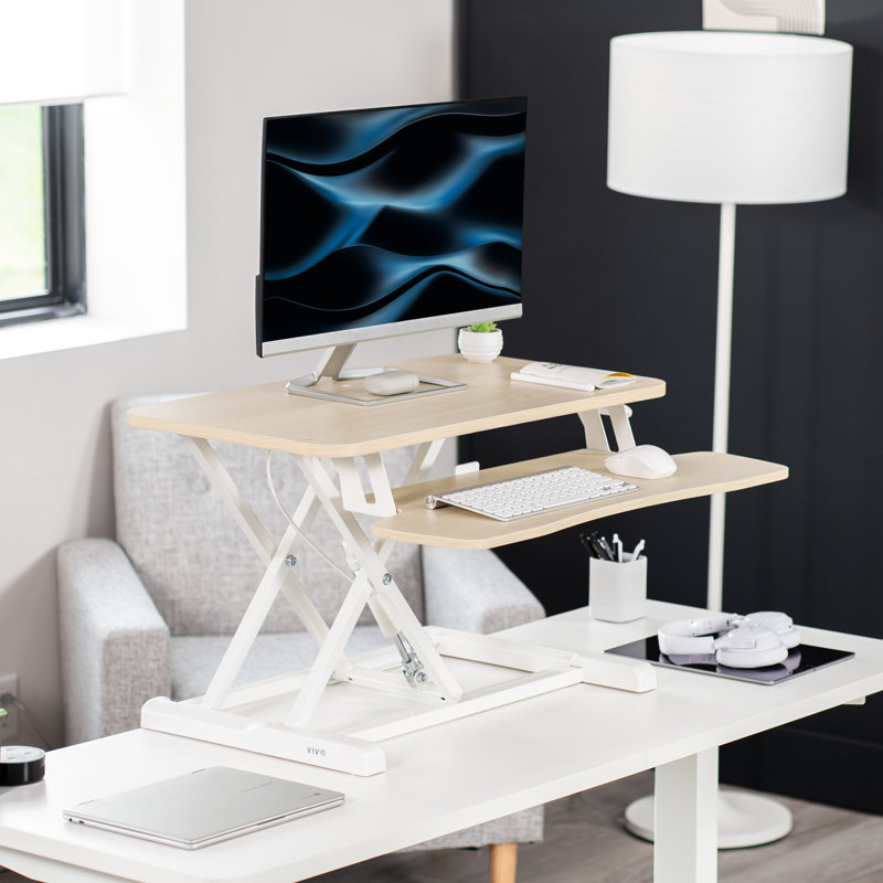 VIVO Height Adjustable Standing Desk Converter (DESK-V000K Series), Light Wood/White, 28"