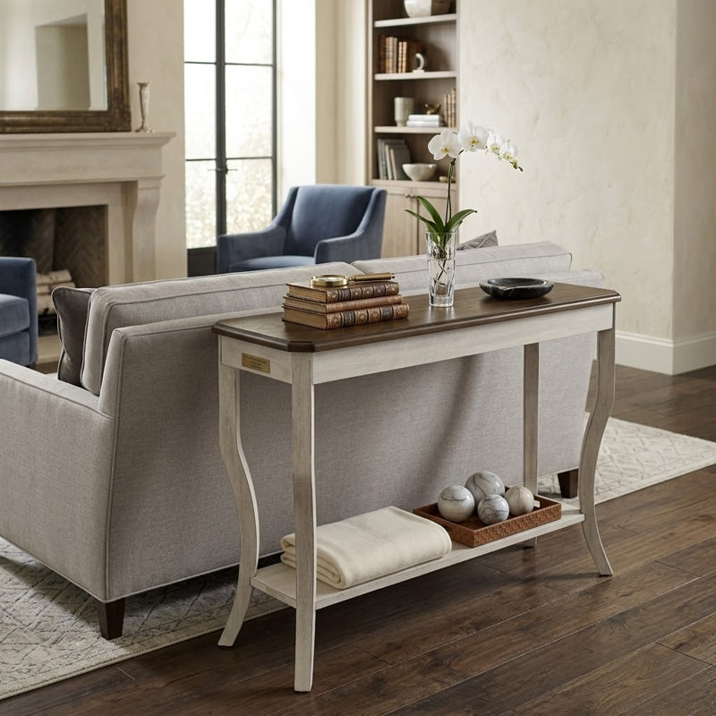 Console en bois massif avec tablette Locke 35,4, Chêne antique / blanc antique