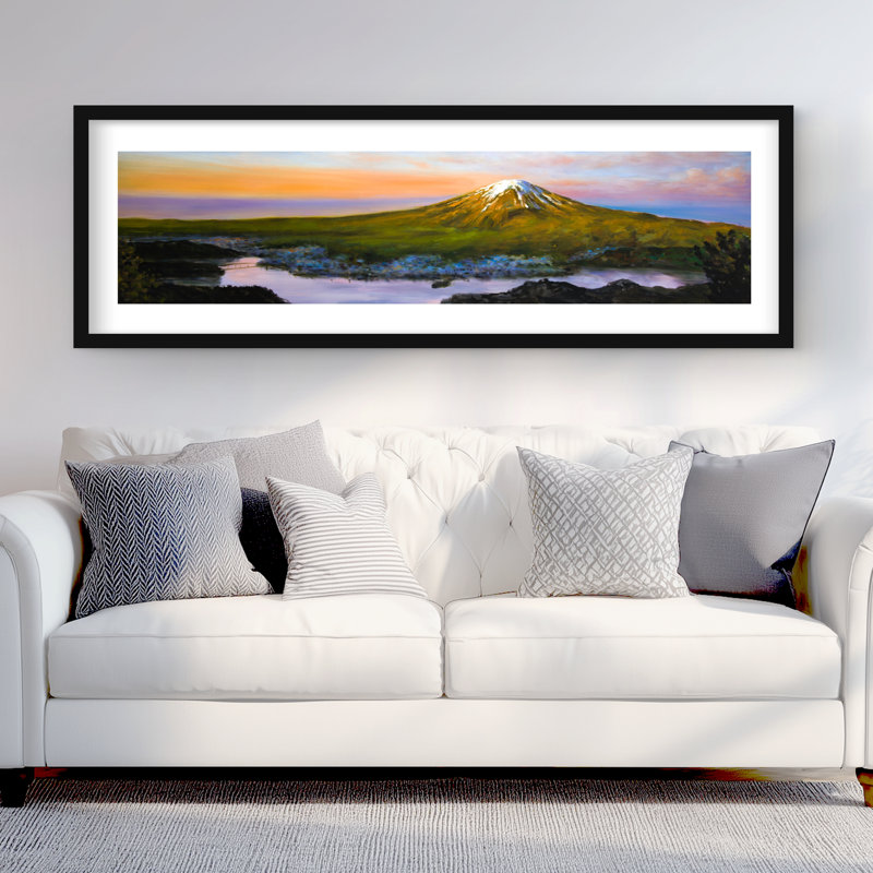 Paysage du Mont Fuji - reproduction encadrée matte pour la décoration intérieure, H 20 po x l 60 po, Noir