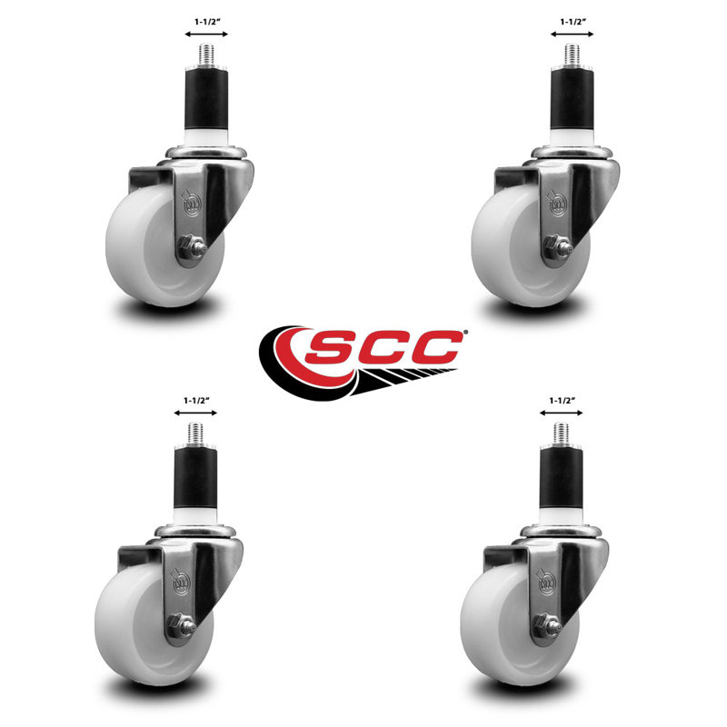 3 Inch Nylon Wheel Swivel 1-1/2 Inch Expanding Stem Caster Set SCC