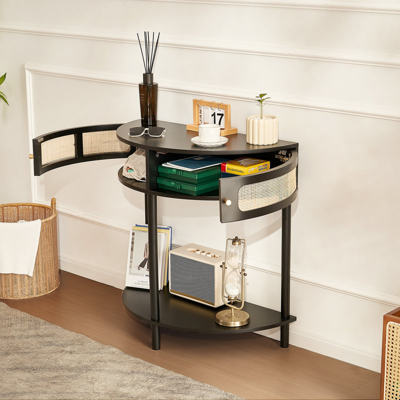 Half-moon Console Table 2 Storage Drawers Rattan Sliding