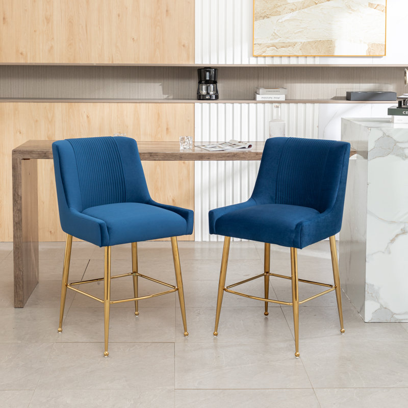 Elian Upholstered Velvet Bar Stool, Navy