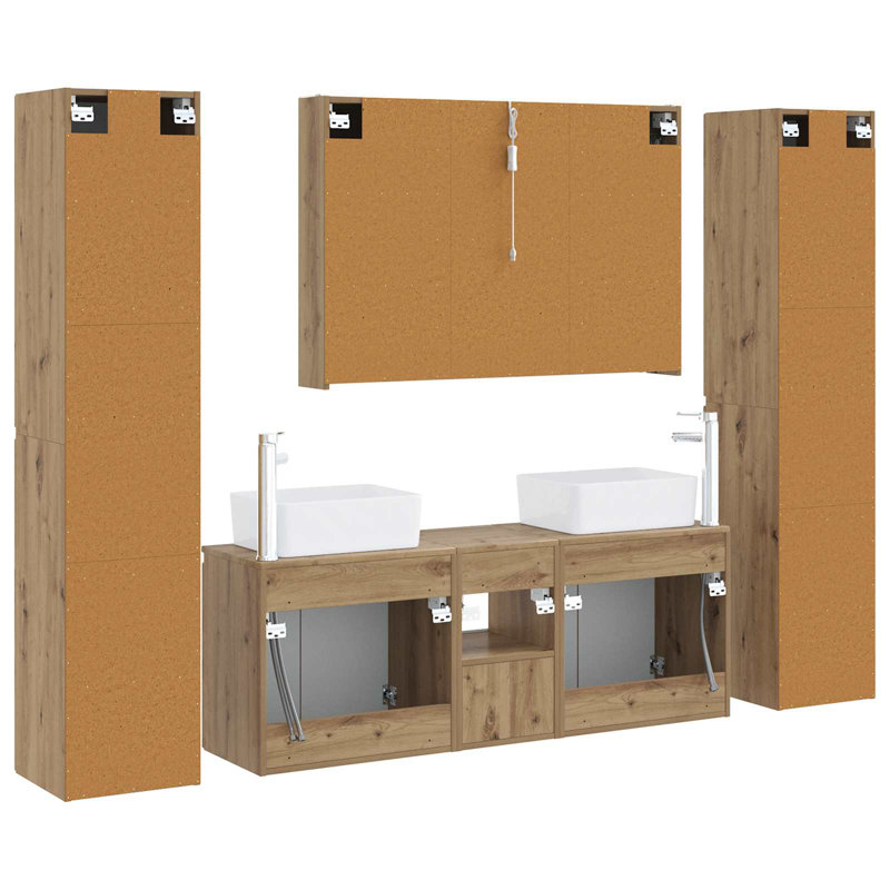 Vanity & Mirror Set, Light Medium Wood