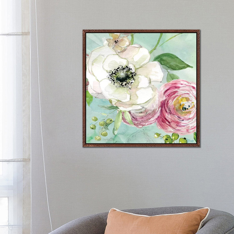 Asbury Garden Bloom III by Carol Robinson - Painting on Canvas, Classic Brown Wood Framed Canvas, 66.04 cm H x 66.04 cm W