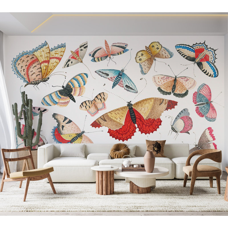 Murale pelez et collez de qualité supérieure - Collection Papillons colorés, L 40 po x l 60 po