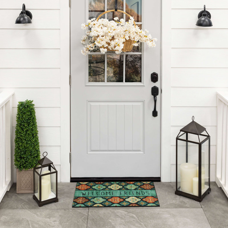 Multicolor Medallion Design Outdoor Rubber Door Mat